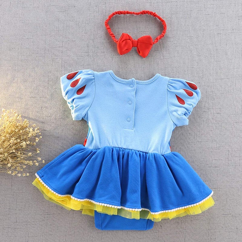 HIHCBF Baby Toddler Girls Christmas Snow White Costume Princess Birthday Bodysuit Romper Tutu Dress w/Headband - Image 3